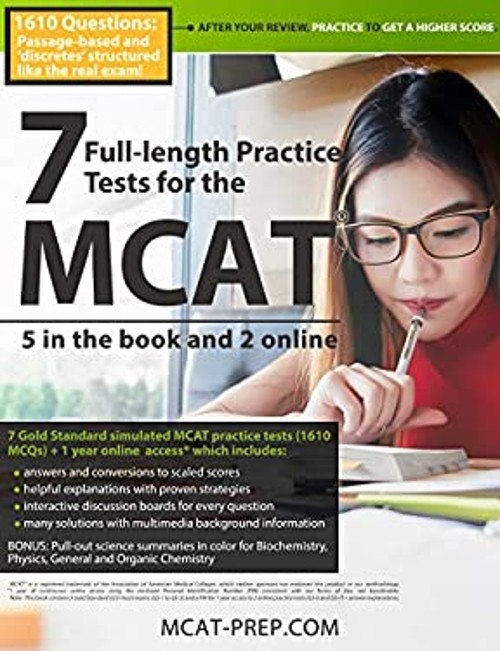 7 Full-Length MCAT Practice Tests: 5 in the Book and 2 Online : 1