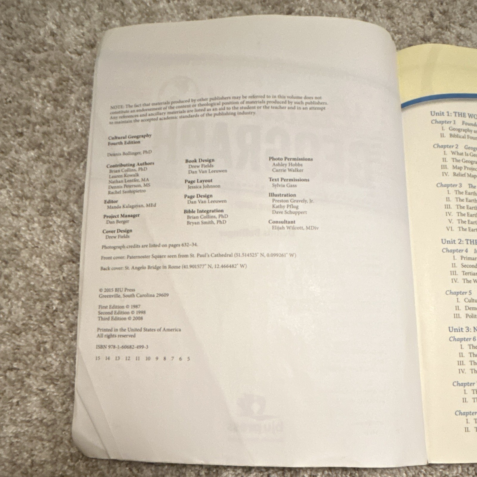 BJU Press Cultural Geography 4th Ed Answer Key Spiral Textbook 2015 Bollinger