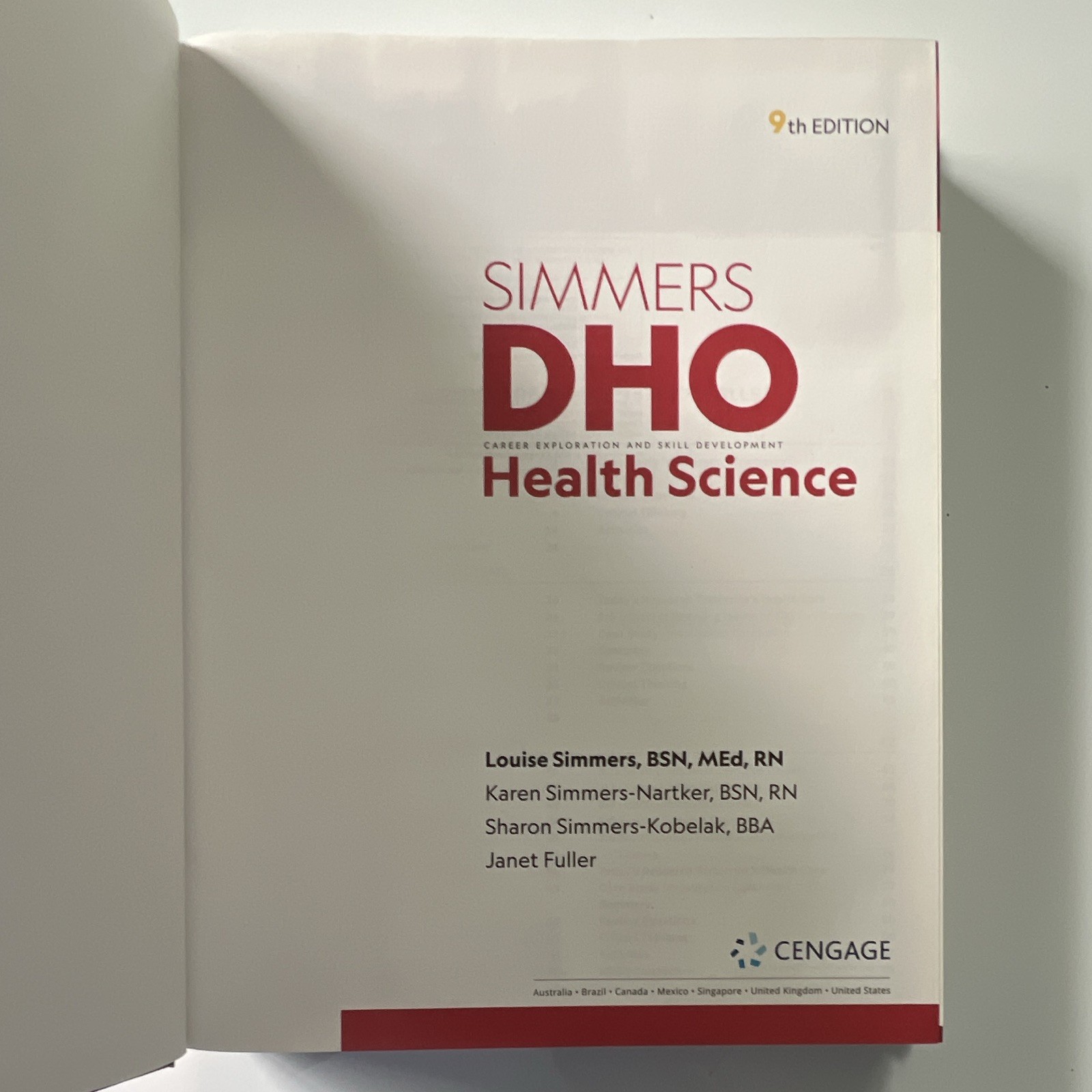 Simmers DHO Health Science 9th Edition Hardcover Textbook ISBN 9780357419991
