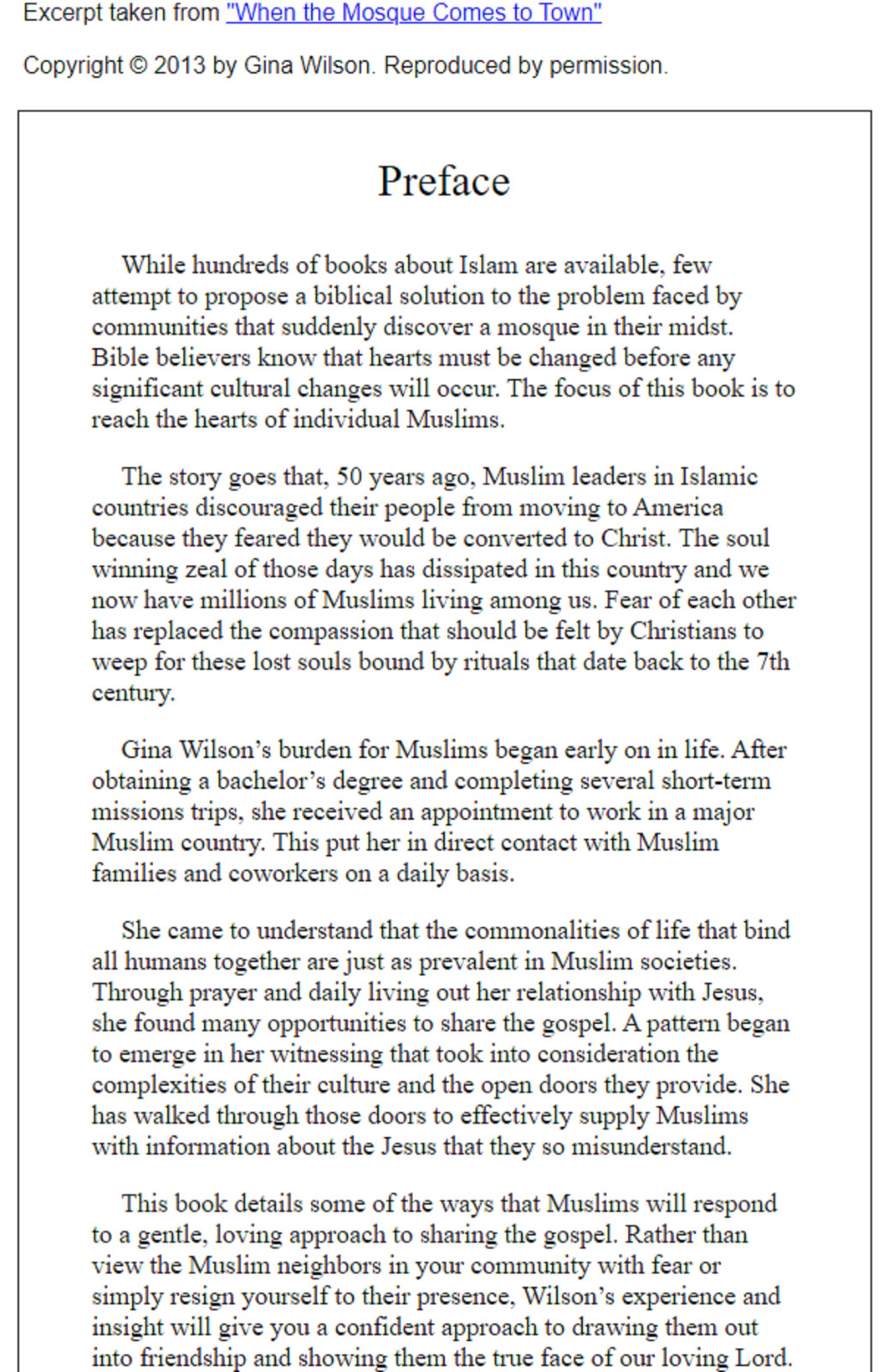 WHEN THE MOSQUE COMES TO TOWN | GINA S WILSON | CHICK PUBLICATIONS | 128 PAGES