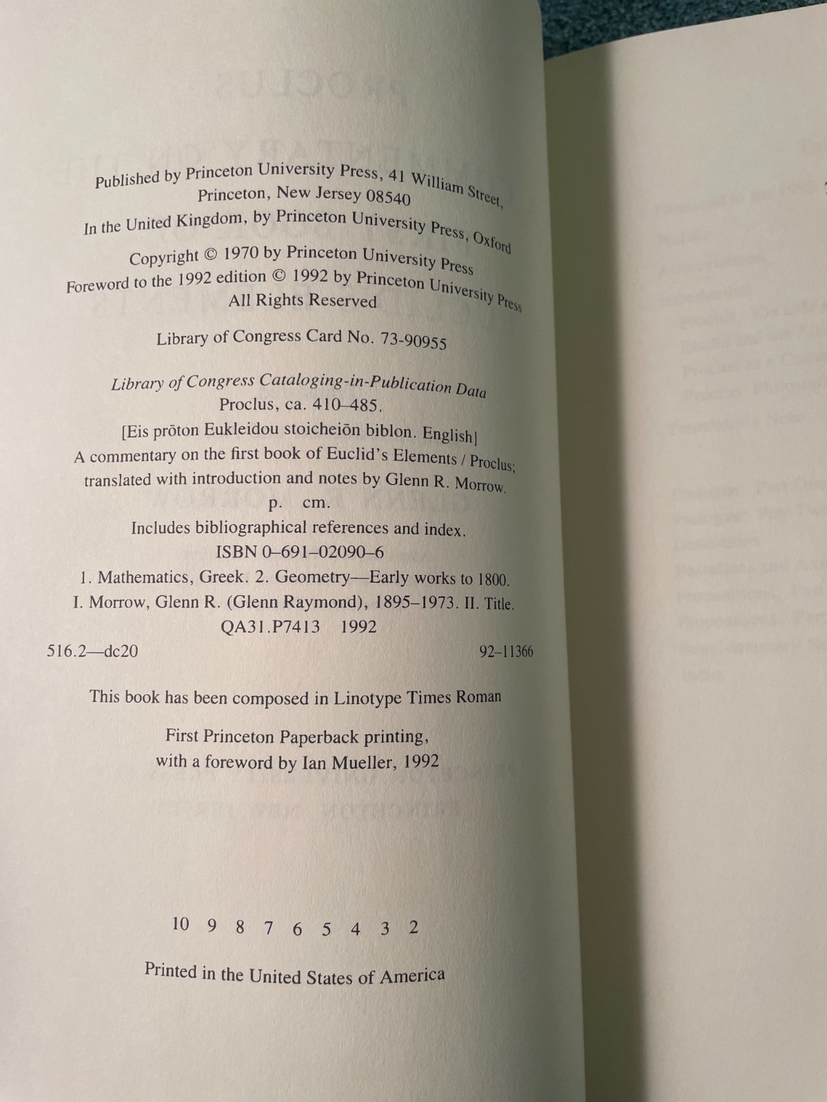 Proclus Commentary on the First Book of Euclid’s Elements by Glenn R. Morrow