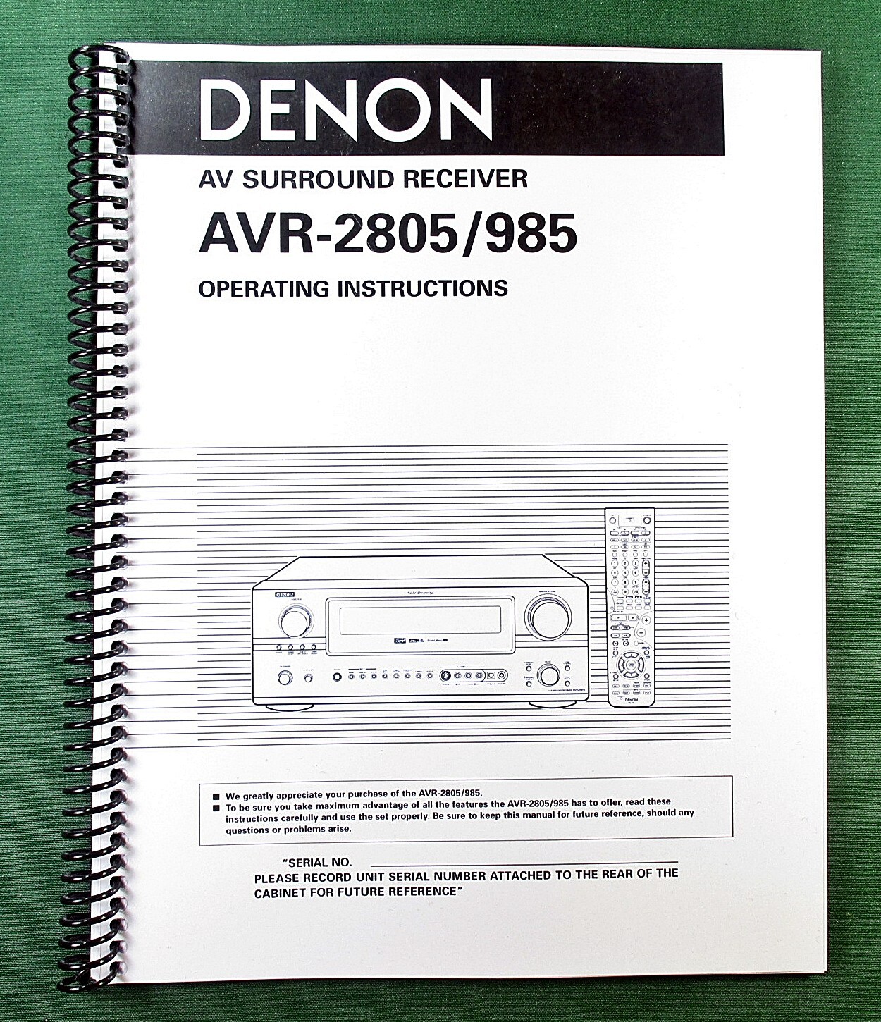 Denon AVR-2805 Instruction Manual: 100 Pages & Protective Covers!